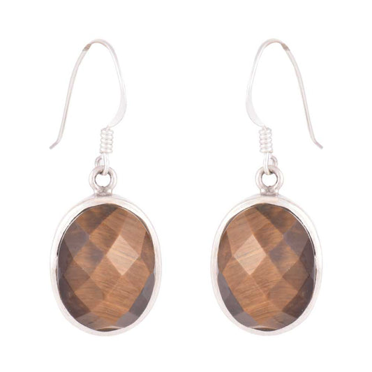 Close-up of the intricate design on Tigers Eye Faceted Earrings with Silver accents in 92.5 Sterling Silver.