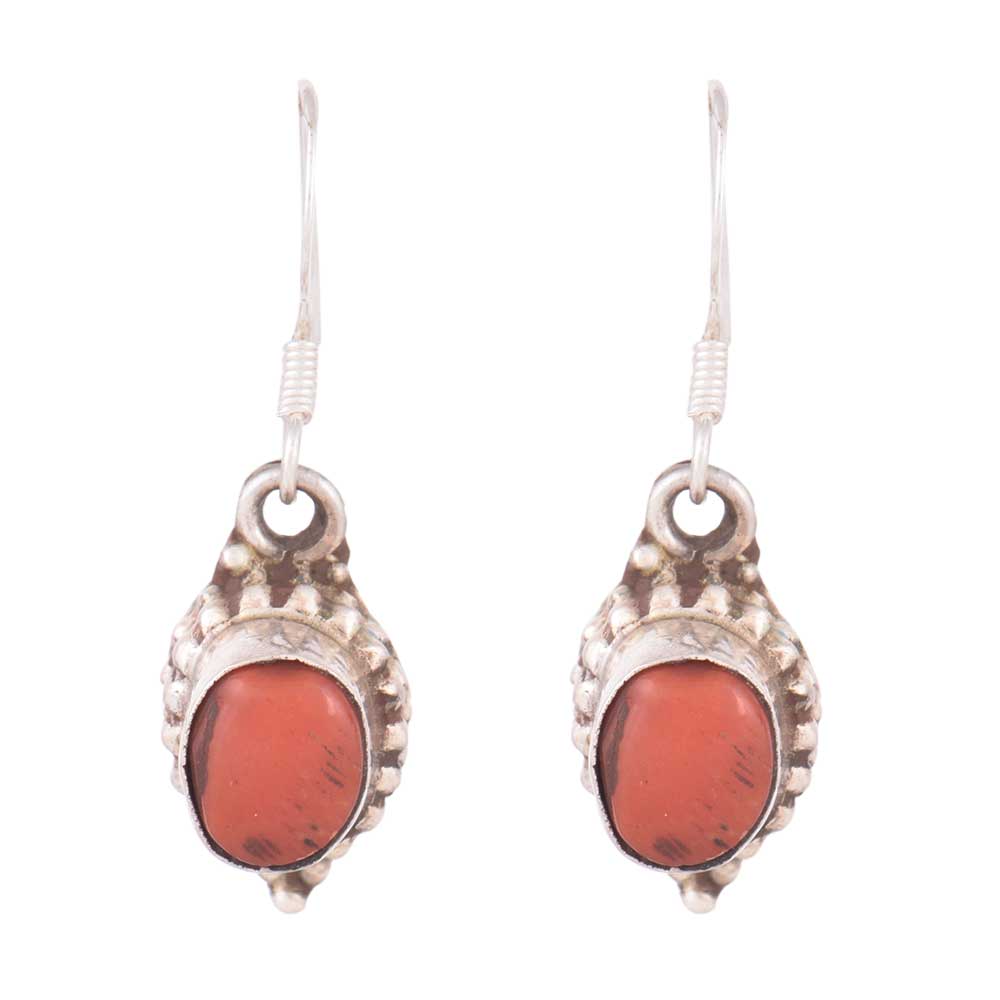 Earrings with coral in 92.5 Sterling Silver, artisanal and inspired by mirror inlay.
