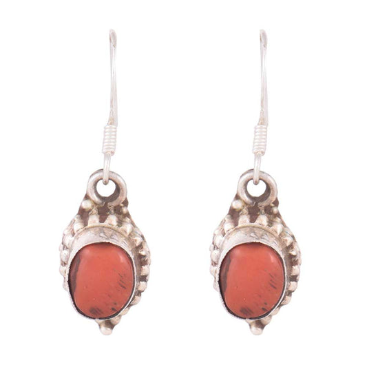 Earrings with coral in 92.5 Sterling Silver, artisanal and inspired by mirror inlay.