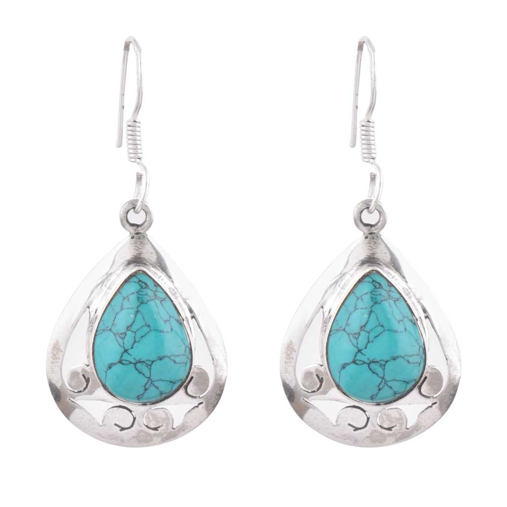 Earrings next to a scale to illustrate the size of Turquoise Oval Earrings.