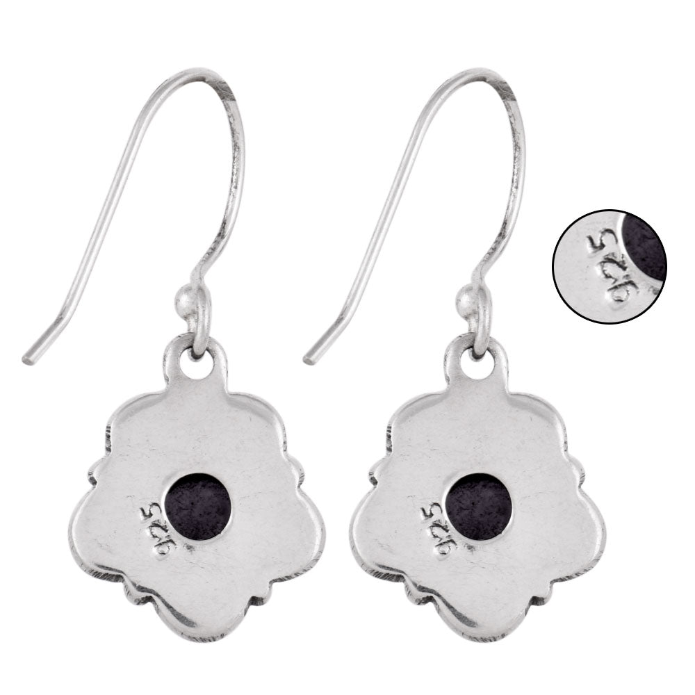 Close-up of five petals set in 92.5 Sterling Silver flower earrings.