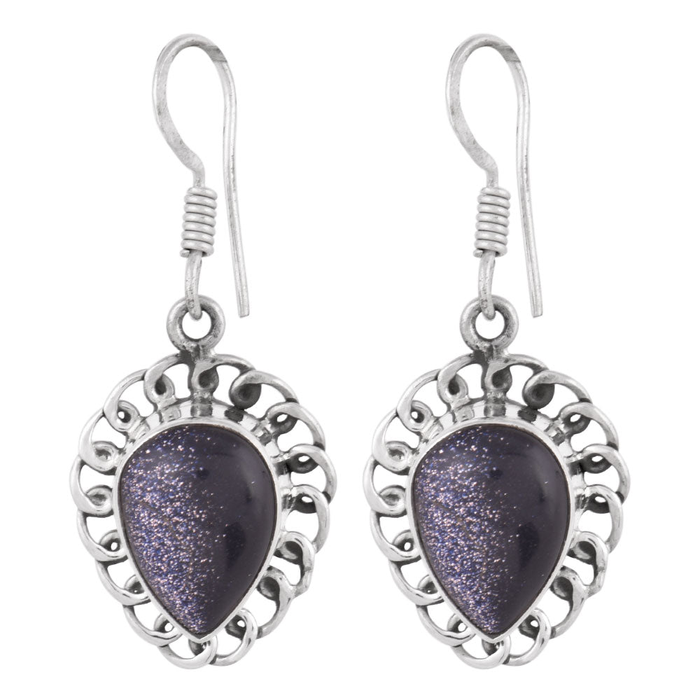 Drop earrings with black sun stone in 92.5 Sterling Silver, artisan-made and inspired by jaali patterns.