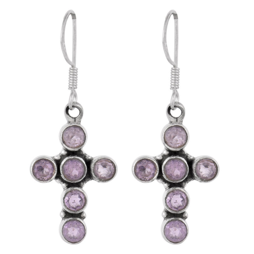 Dangle earrings with amethyst in 92.5 Sterling Silver, handmade and inspired by jharokha arches.