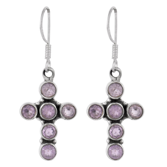 Dangle earrings with amethyst in 92.5 Sterling Silver, handmade and inspired by jharokha arches.
