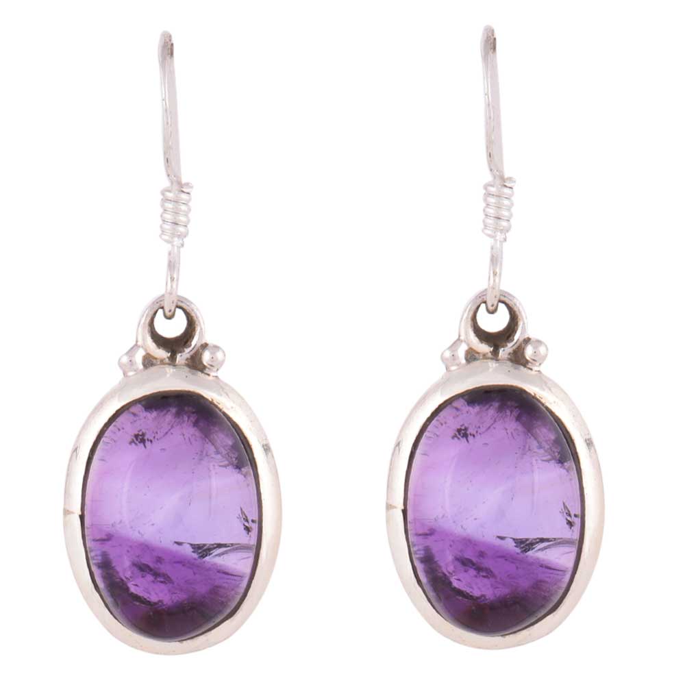 Oval earrings with amethyst in 92.5 Sterling Silver, hand-finished and inspired by carved windows.