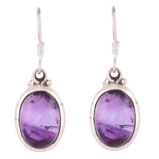 Oval earrings with amethyst in 92.5 Sterling Silver, hand-finished and inspired by carved windows.