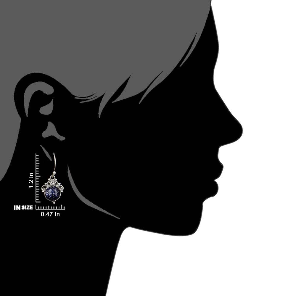 92.5 Sterling Silver wire earrings with blue goldstone, artisan-made for quiet luxury.