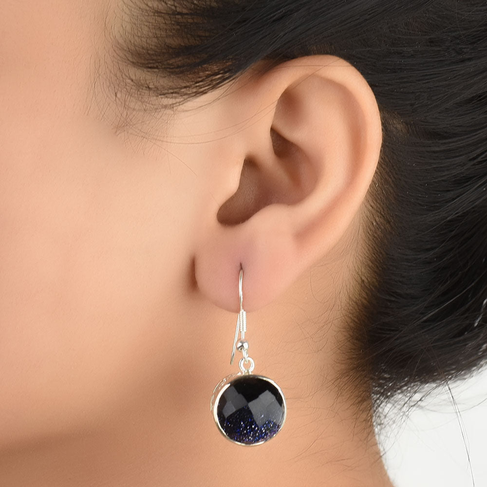 Earrings with faceted blue goldstone in 92.5 Sterling Silver, slow crafted and inspired by ancient stepwells.