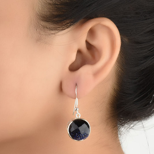 Earrings with faceted blue goldstone in 92.5 Sterling Silver, slow crafted and inspired by ancient stepwells.
