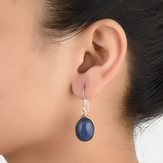 Oval earrings with lapis in 92.5 Sterling Silver, handcrafted and inspired by godna tattoos.