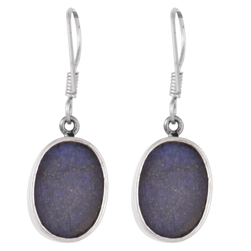 92.5 Sterling Silver oval earrings with lapis, artisanal for quiet luxury.