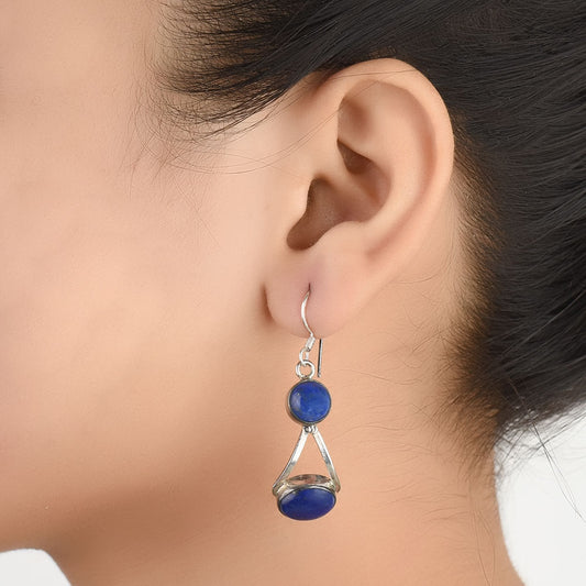 Dangle earrings with lapis in 92.5 Sterling Silver, carefully crafted and inspired by textile motifs.