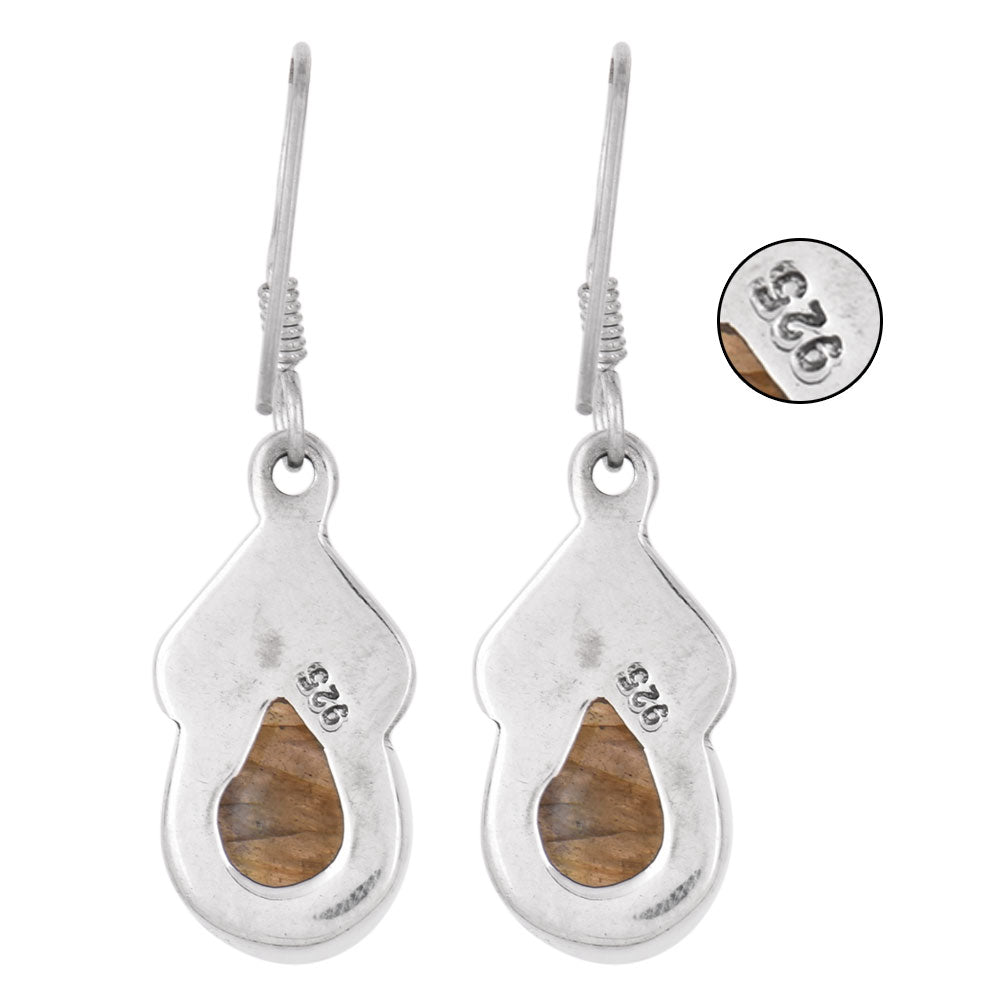 Close-up of tear jasper set in 92.5 Sterling Silver drop earrings.