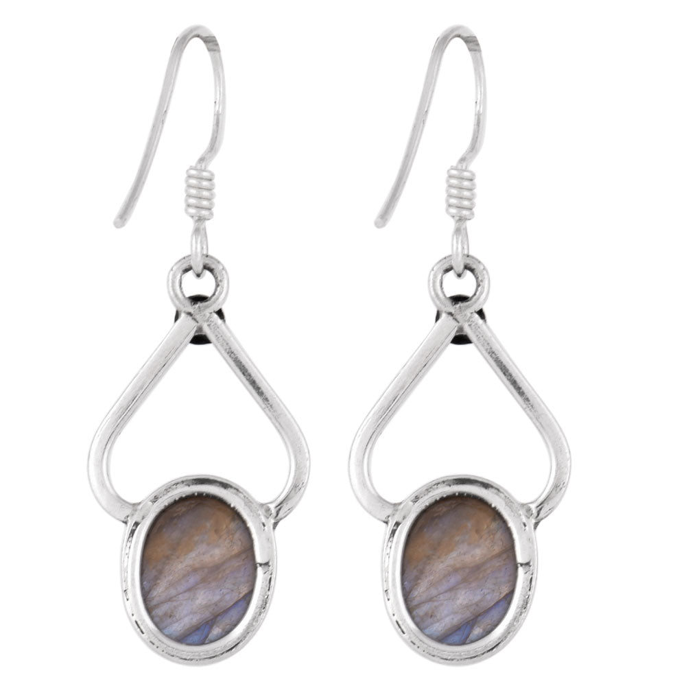 Close-up of brown picasso jasper set in 92.5 Sterling Silver earrings.