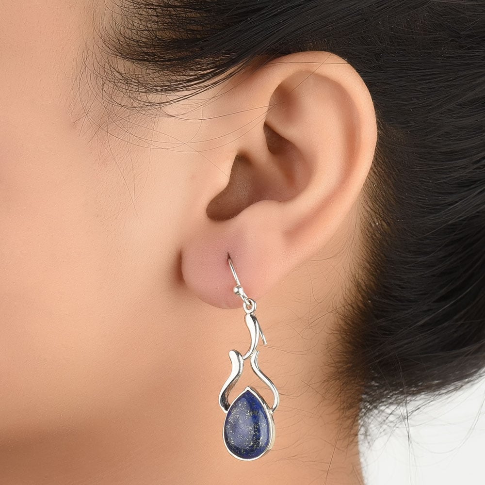 Drop earrings with lapis in 92.5 Sterling Silver, patiently handmade and inspired by folk embroidery.