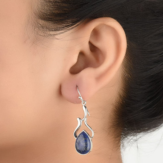 Drop earrings with lapis in 92.5 Sterling Silver, patiently handmade and inspired by folk embroidery.