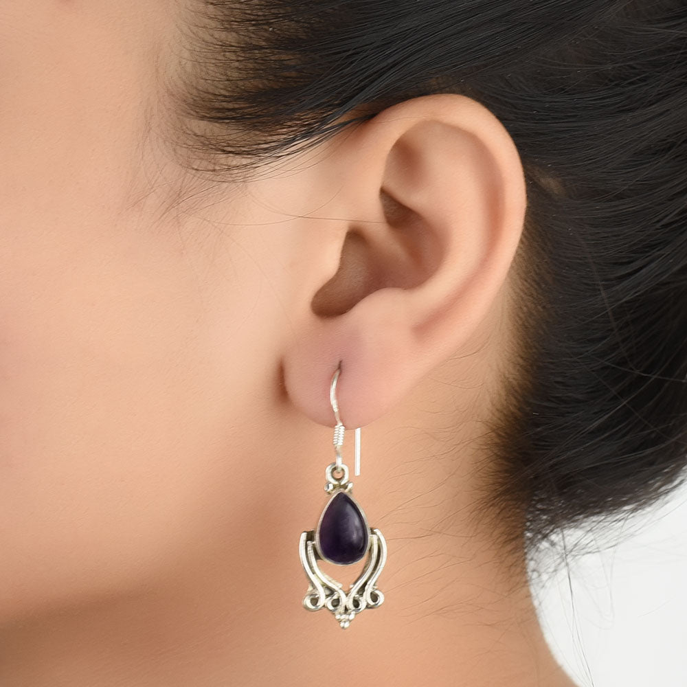 Drop earrings with lapis in 92.5 Sterling Silver, slow crafted and inspired by ancient stepwells.