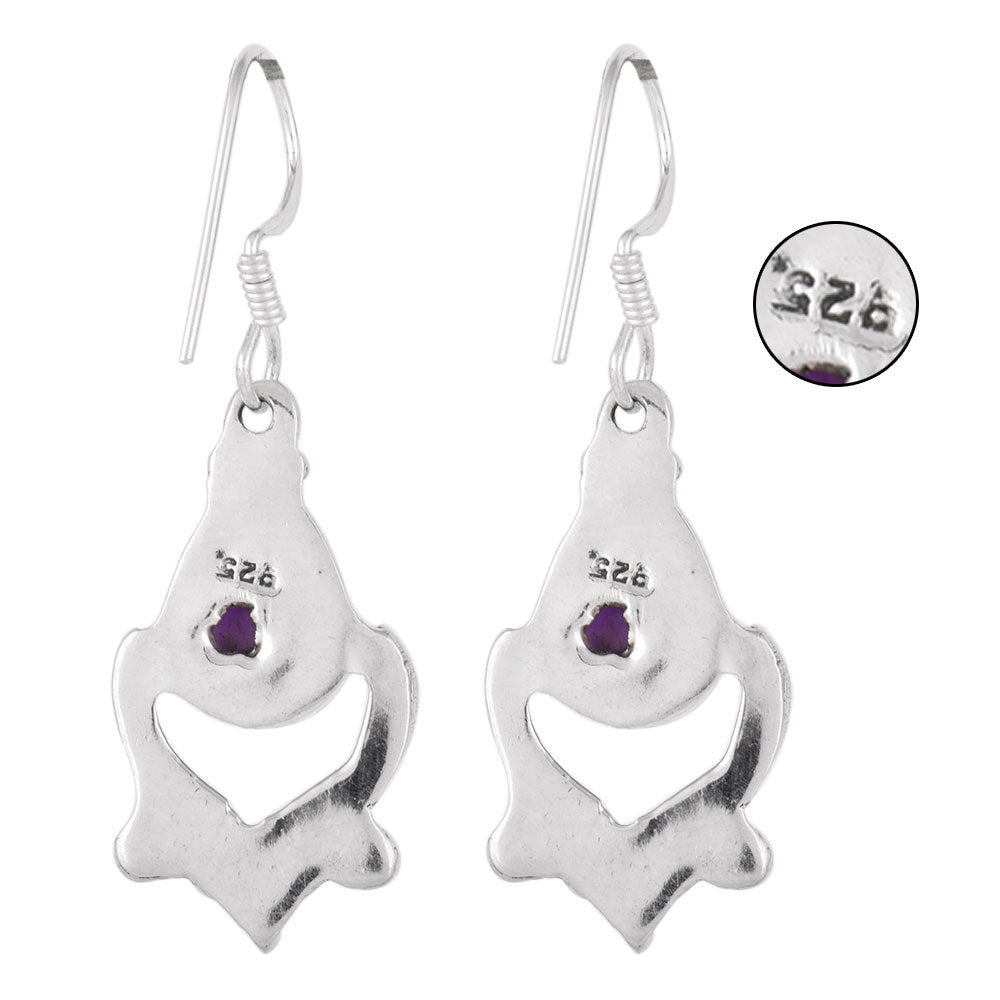 Close-up of lapis set in 92.5 Sterling Silver drop earrings.