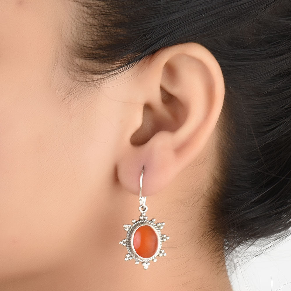 Earrings with carnelian in 92.5 Sterling Silver, handmade and inspired by jharokha arches.