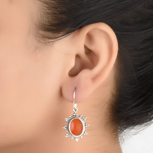 Earrings with carnelian in 92.5 Sterling Silver, handmade and inspired by jharokha arches.