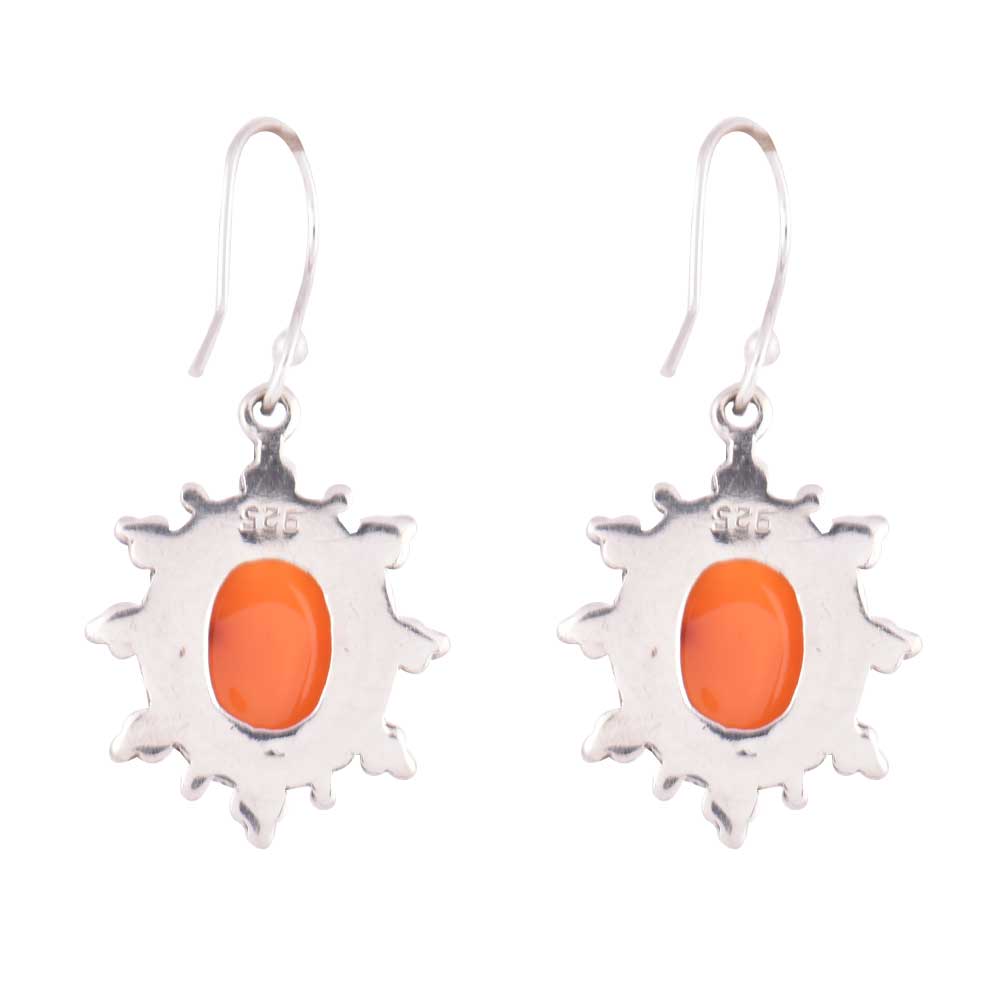 Close-up of carnelian set in 92.5 Sterling Silver earrings.
