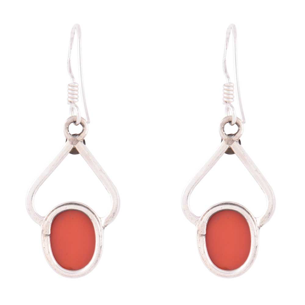 Close-up of carnelian set in 92.5 Sterling Silver earrings.
