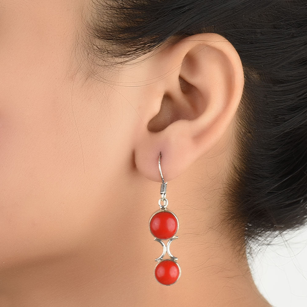 92.5 Sterling Silver red chalcedony simple earrings front view