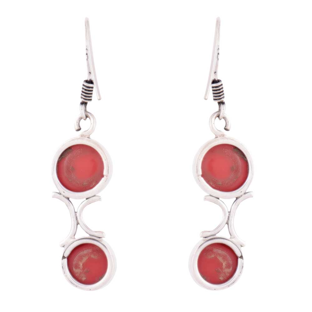 Detail of red chalcedony simple earrings showing stone and silver