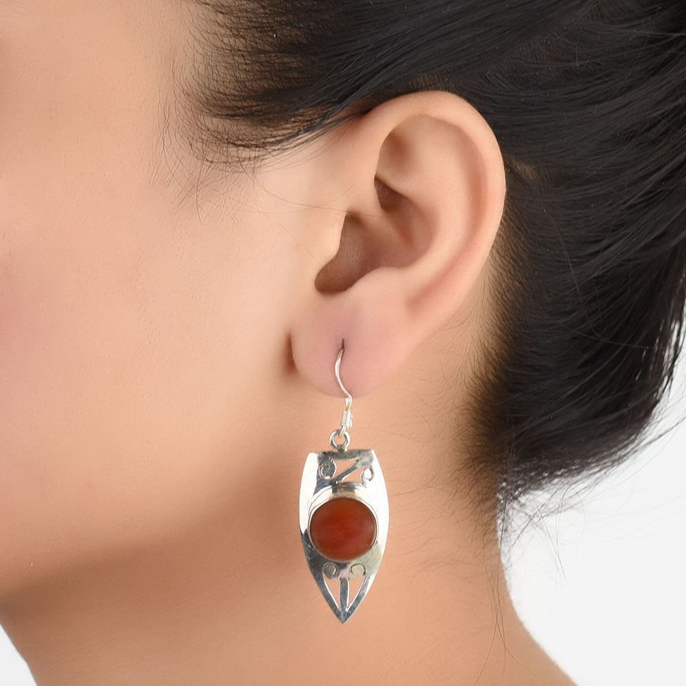 92.5 Sterling Silver agate round earrings front view