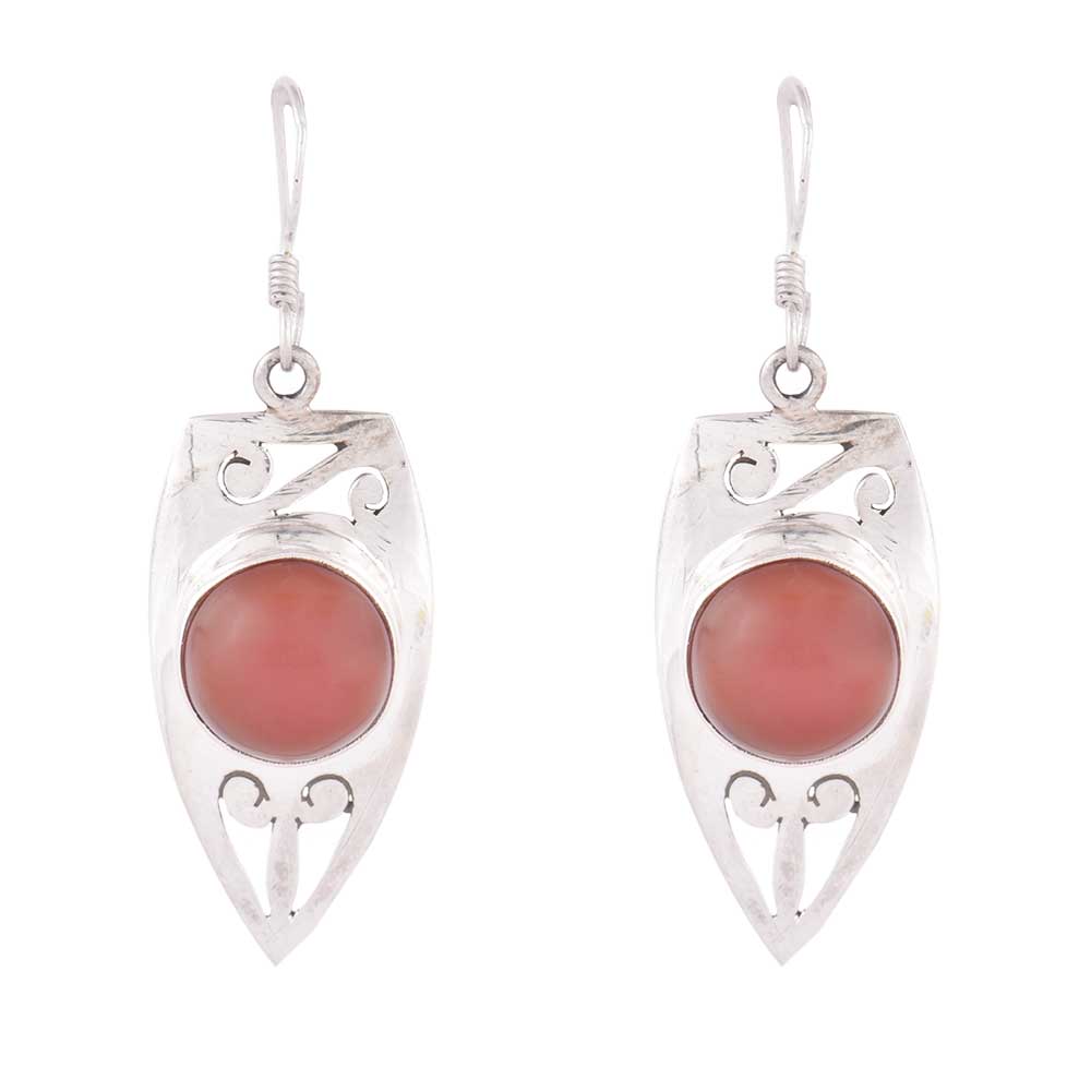 Detail of agate round earrings showing stone and silver