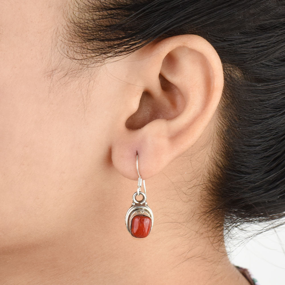 92.5 Sterling Silver casual wear red earrings front view