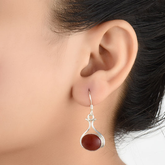 92.5 Sterling Silver casual wear red earrings front view