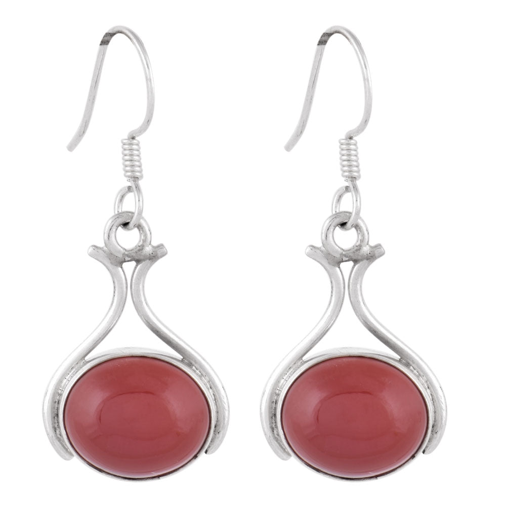 Detail of casual wear red earrings showing stone and silver