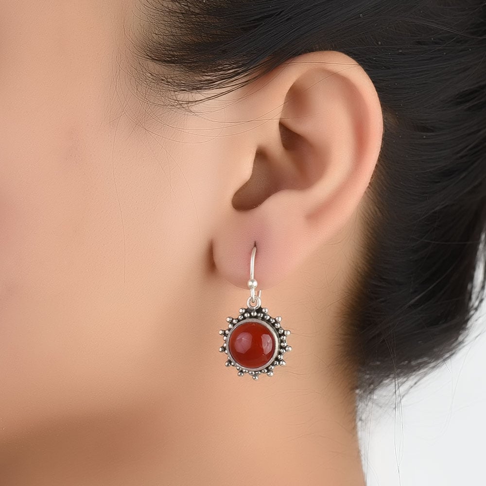 92.5 Sterling Silver carnelian earrings front view