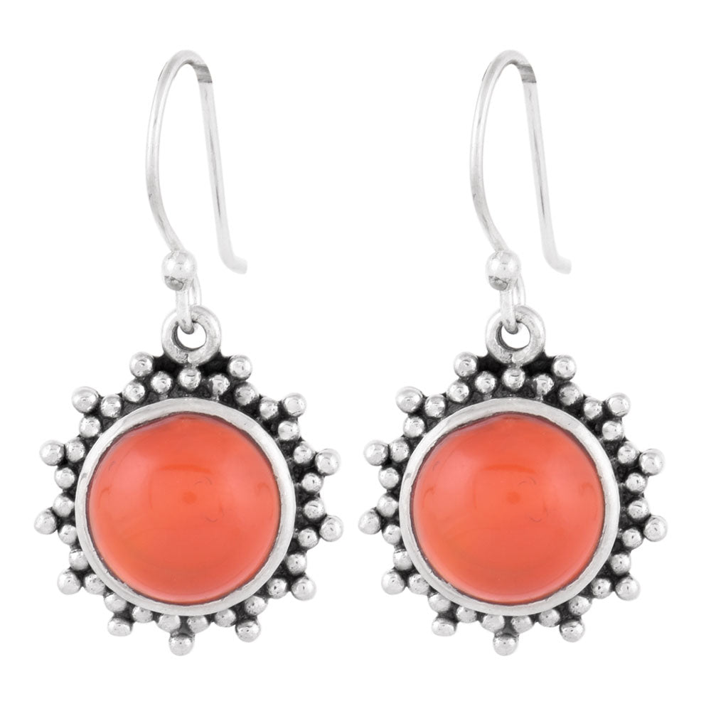 Detail of carnelian earrings showing stone and silver