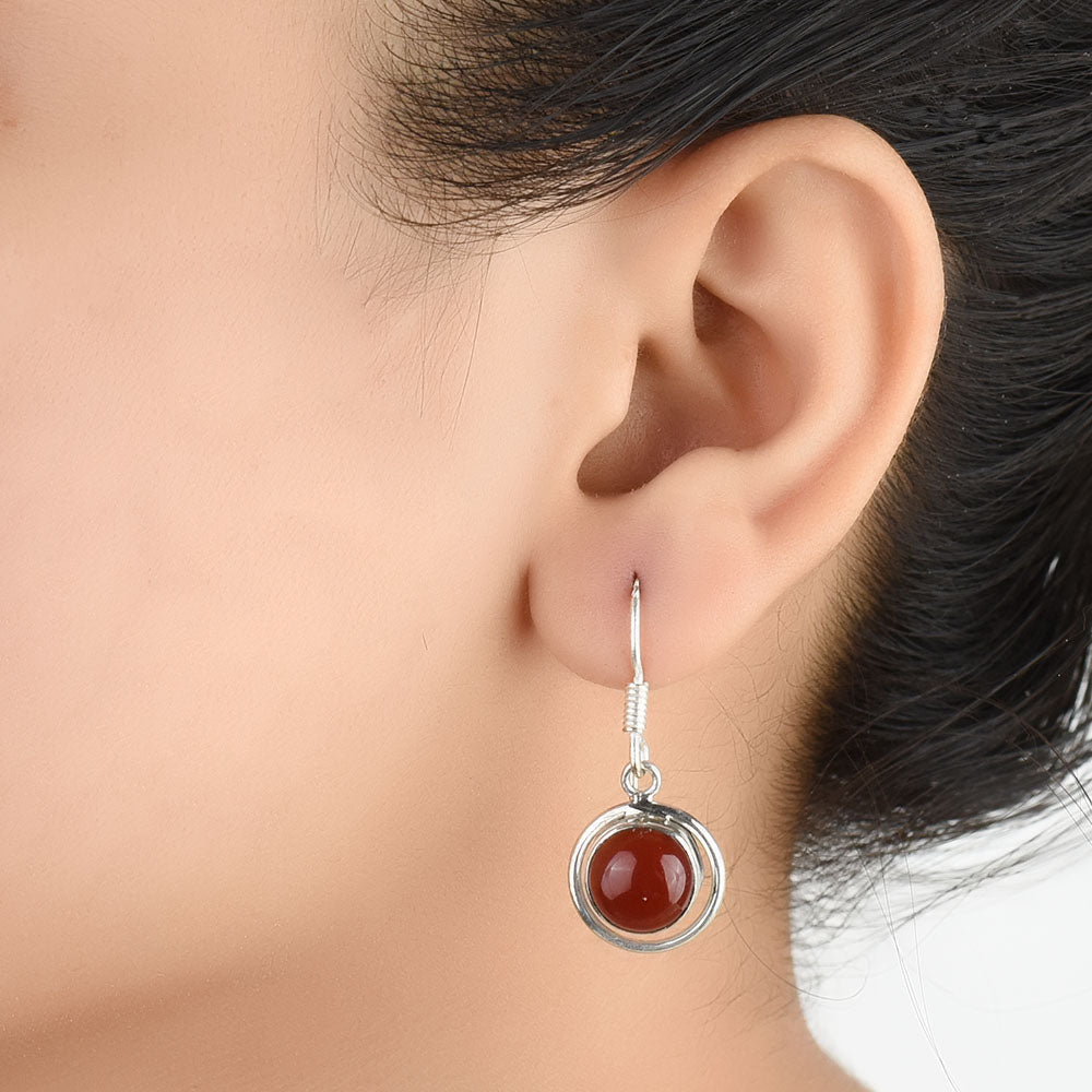92.5 Sterling Silver carnelian round earrings front view