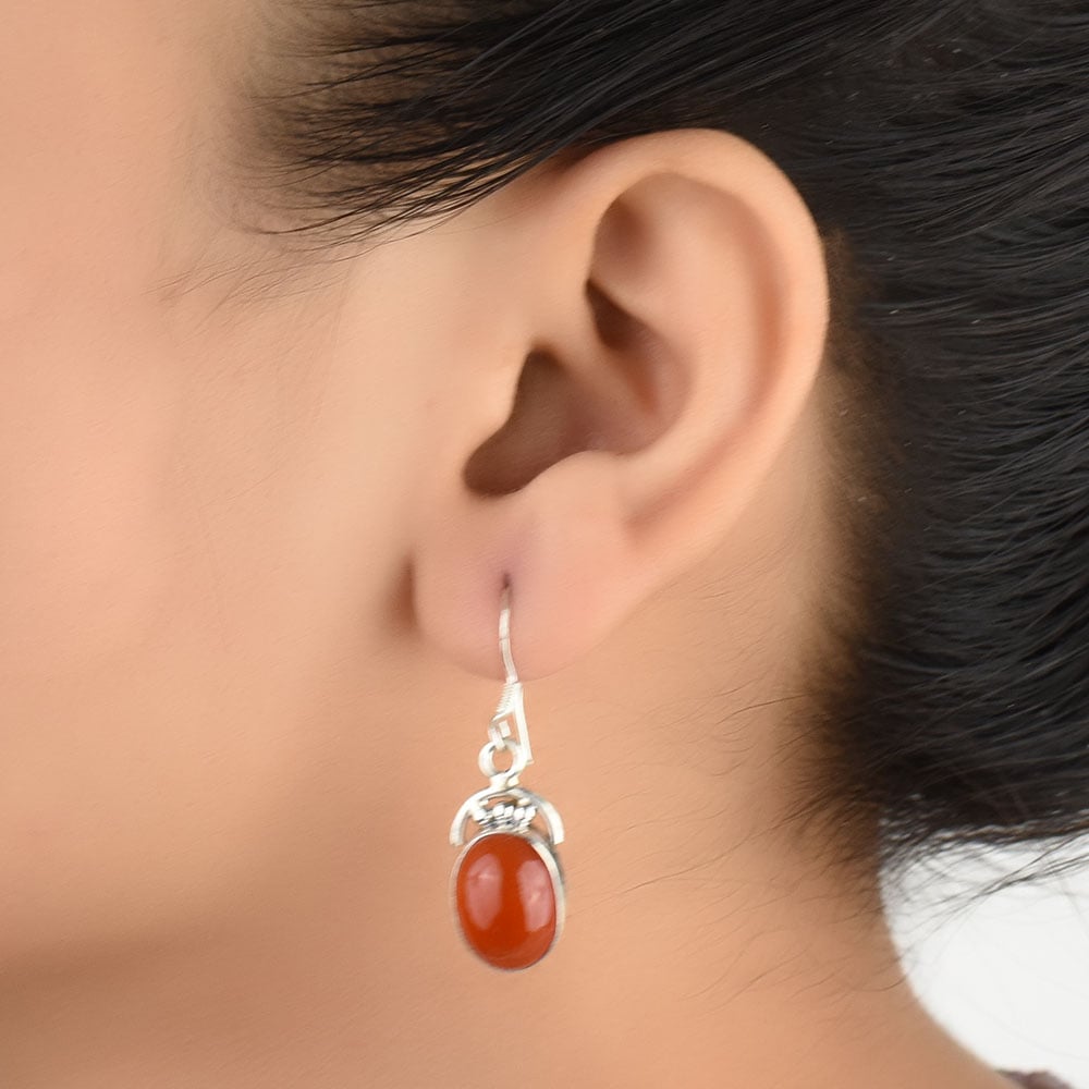 92.5 Sterling Silver carnelian earrings front view