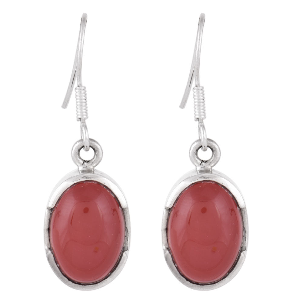 Detail of oval earrings showing stone and silver