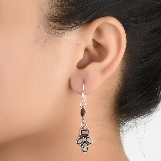 92.5 Sterling Silver garnet earrings front view