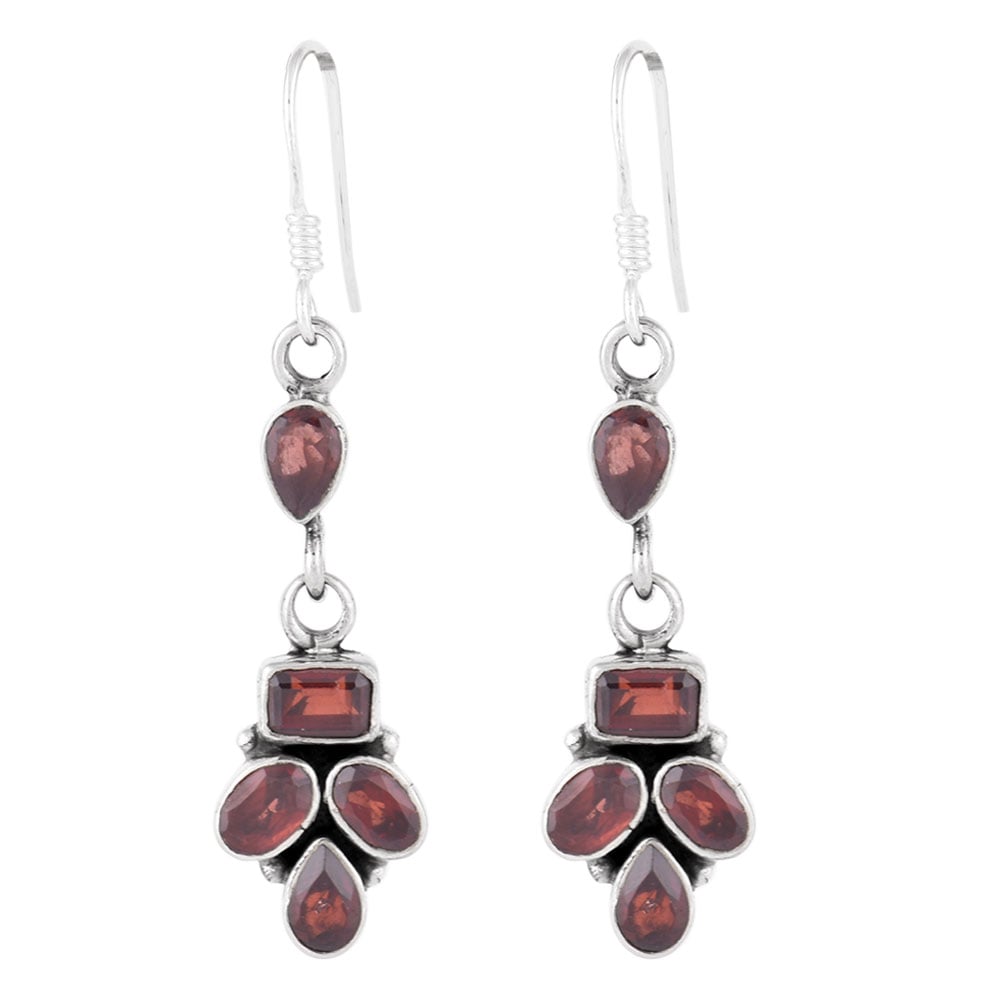 Detail of garnet earrings showing stone and silver
