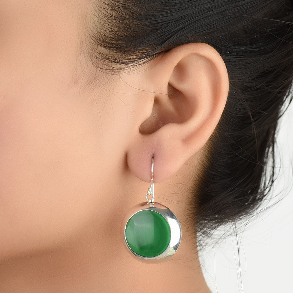 92.5 Sterling Silver malachite earrings front view