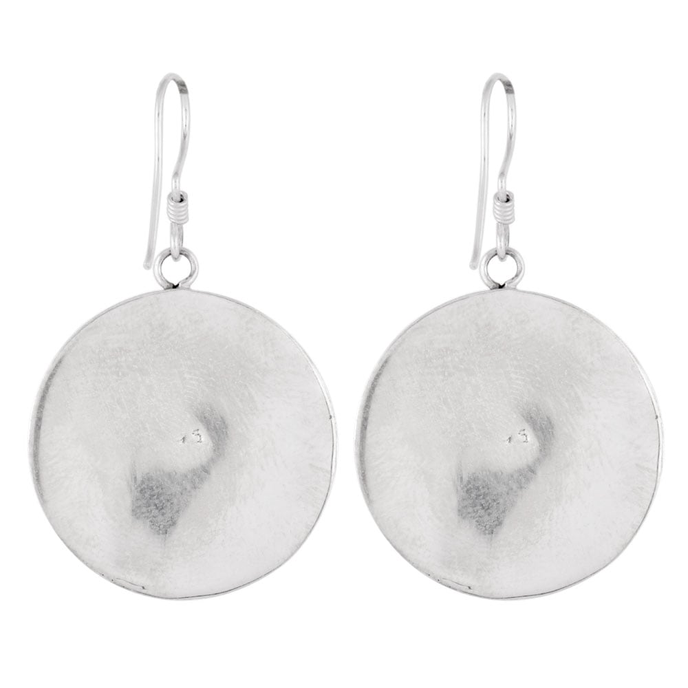 Close up of handmade malachite earrings in 92.5 Sterling Silver