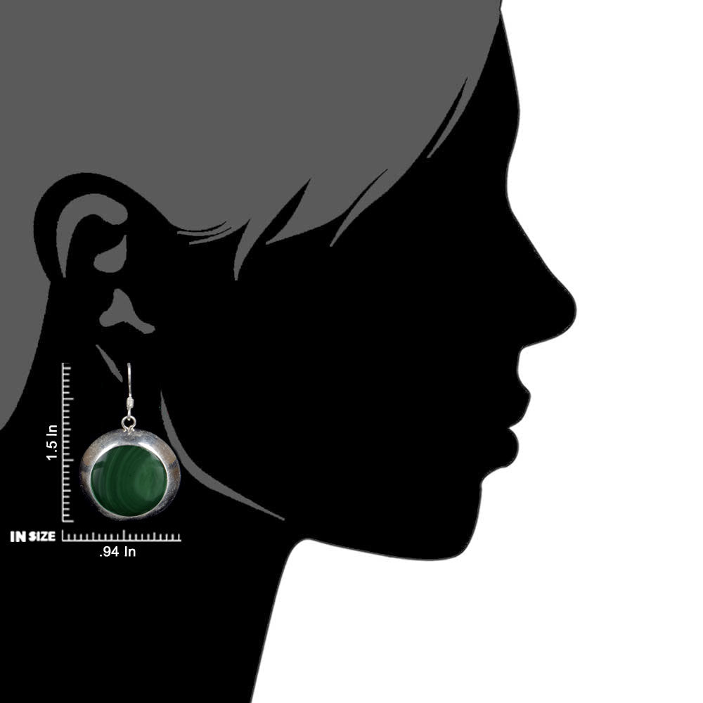 Side profile of handcrafted malachite earrings