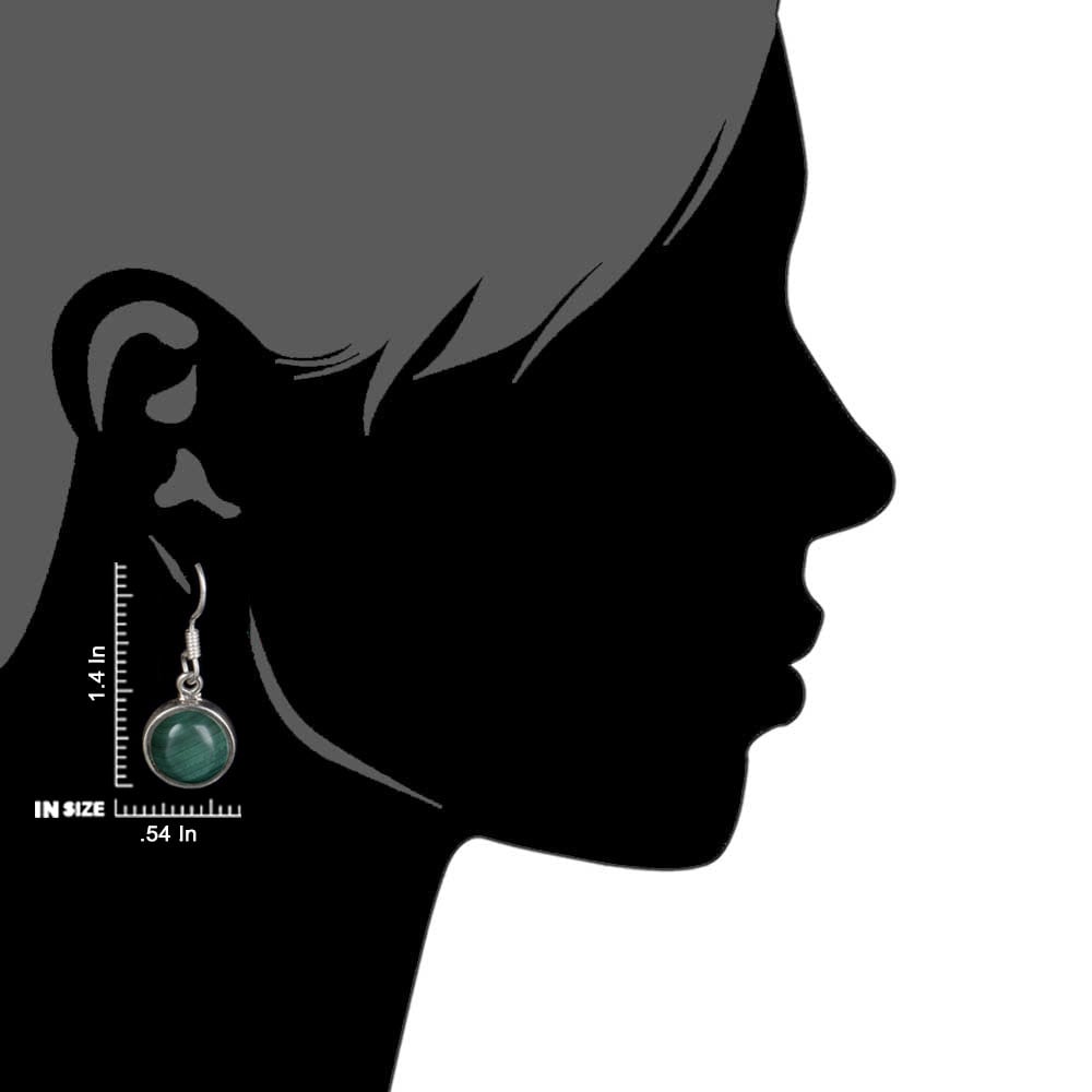 Side profile of handcrafted malachite round earrings
