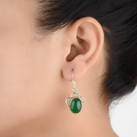 92.5 Sterling Silver green aventurine modern earrings front view