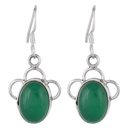 Close up of handmade green aventurine modern earrings in 92.5 Sterling Silver