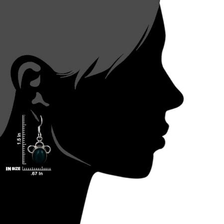 Detail of green aventurine modern earrings showing stone and silver