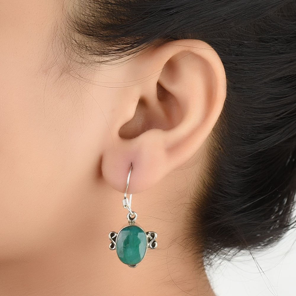 92.5 Sterling Silver jade earrings front view