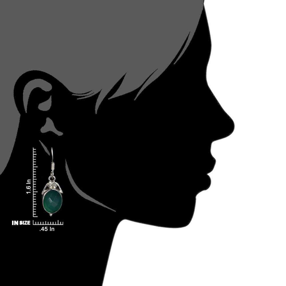 Side profile of handcrafted green onyx dangle earrings