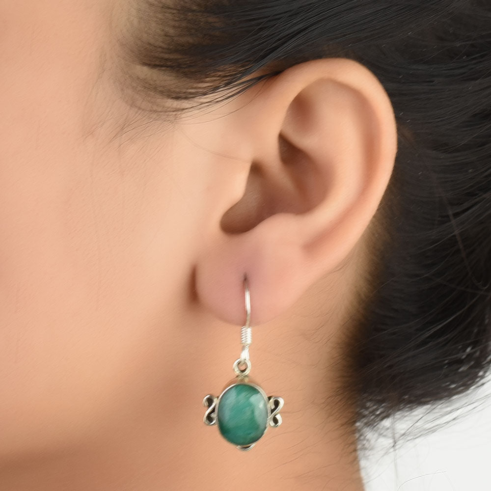 92.5 Sterling Silver green aventurine earrings front view